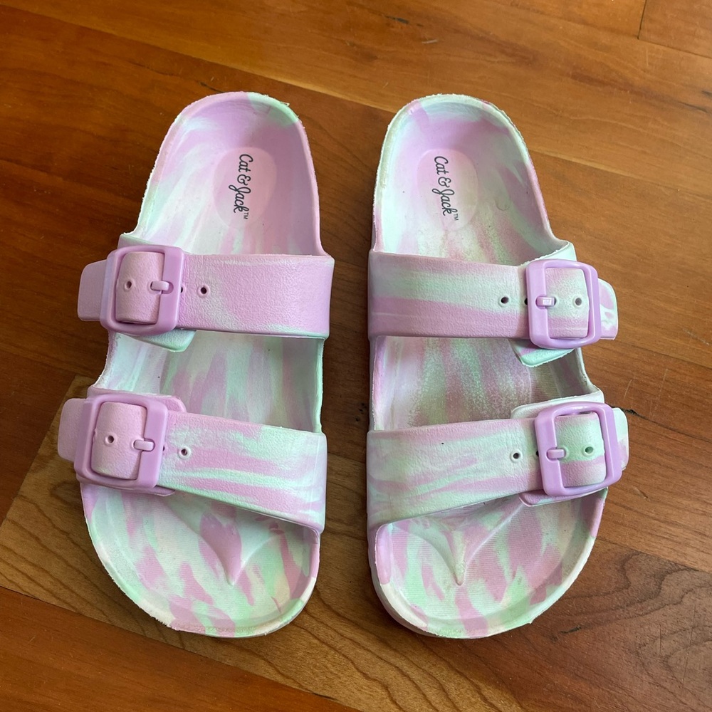 Cat & Jack Pink and Green Two-Strap Sandals